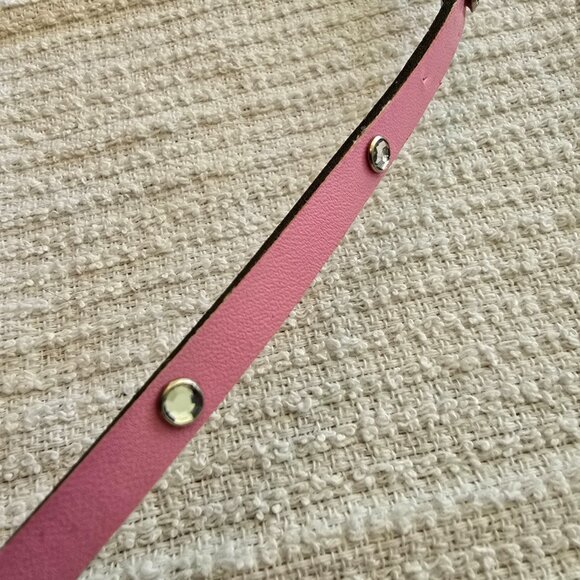 Vintage Pink Leather Slim Belt with Silver Rhinestone Buckle & Studs - Picture 4 of 7